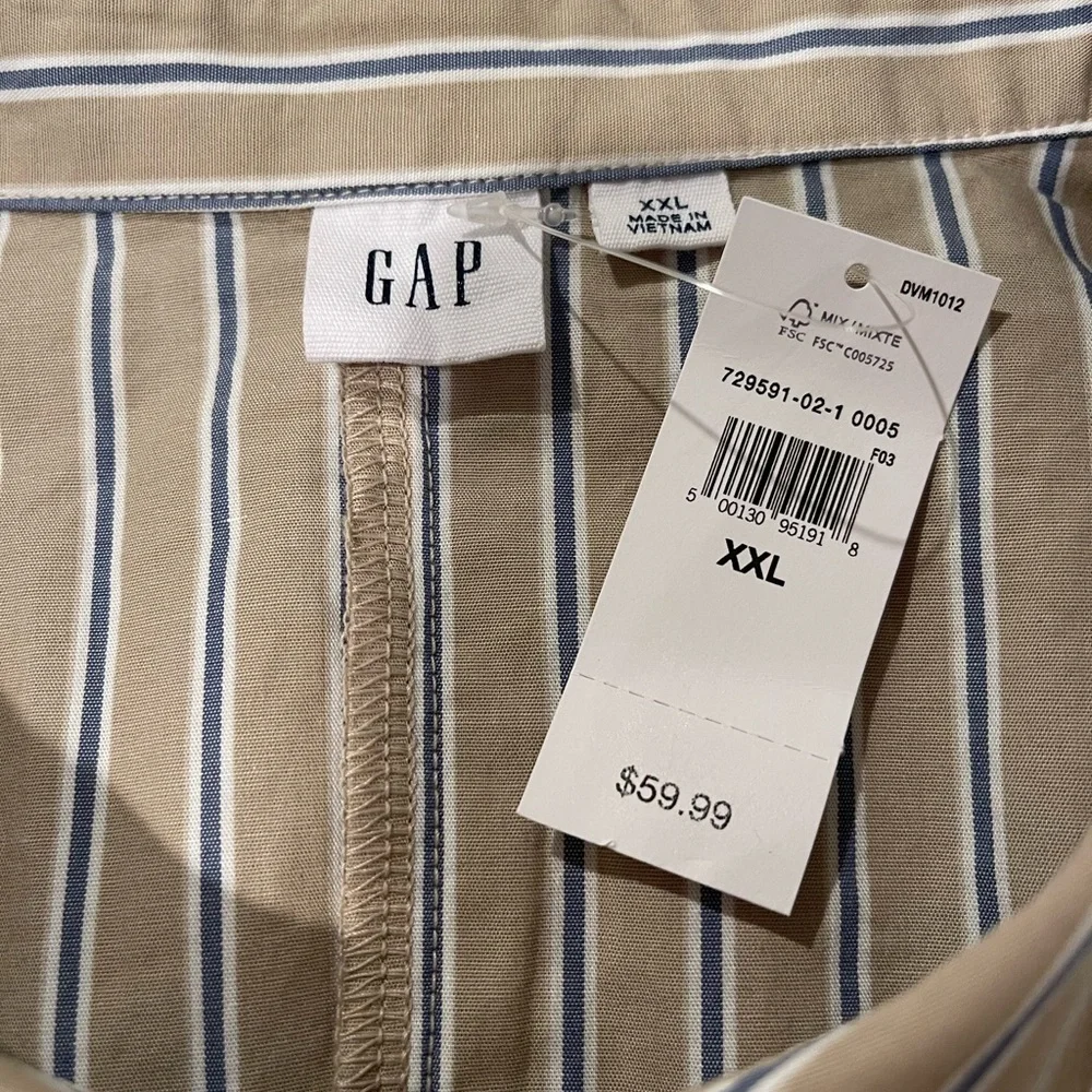 GAP Beige and Blue Striped Long Sleeve Dress NWT